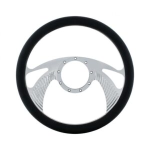 United Pacific 14" Chrome Aluminum Scorpion Style Steering Wheel With Black Engineered Leather Grip 88304